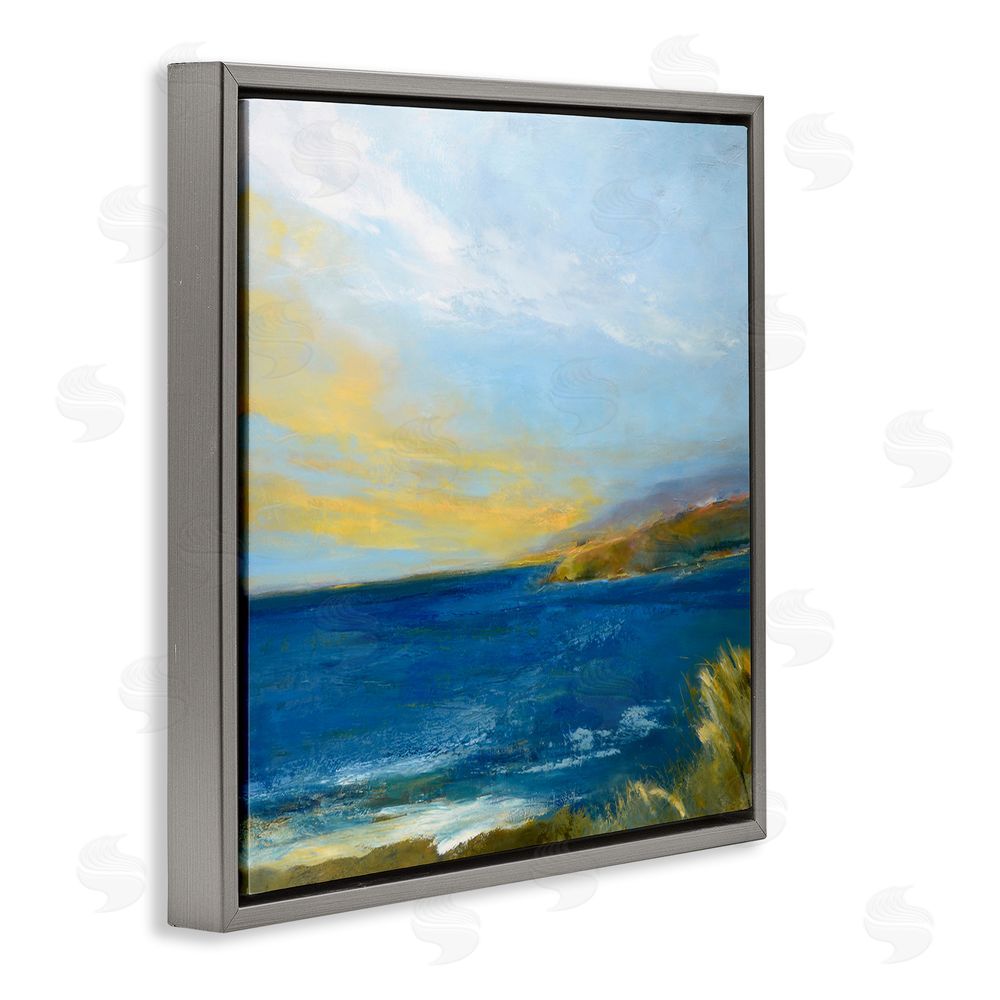 Patrick Dennis Vibrant Ocean Light at Dusk Gray Floating Frame Canvas Wall Art Print