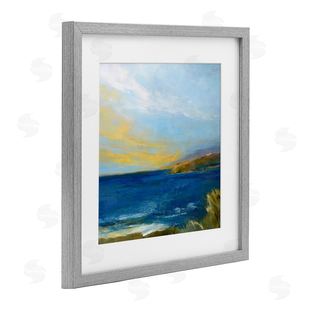 Patrick Dennis Vibrant Ocean Light at Dusk Gray Framed Print Under Glass Wall Art