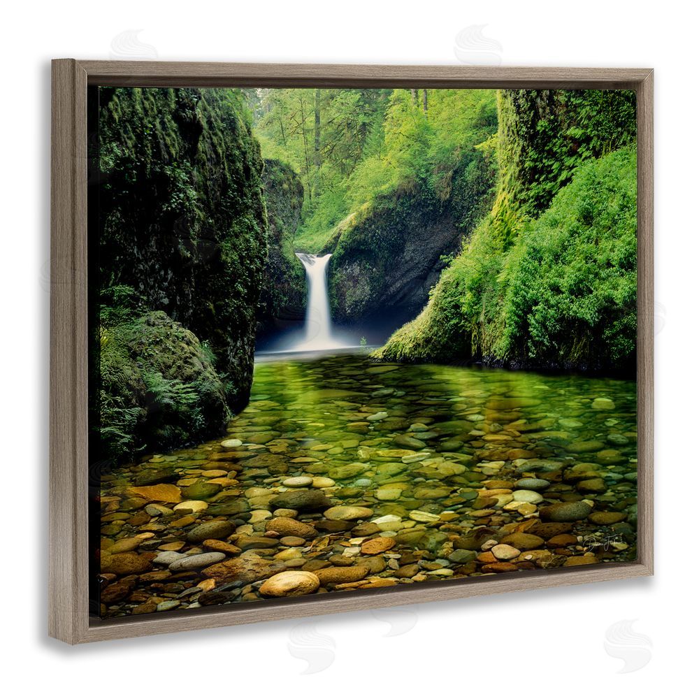 Dennis Frates Punchbowl Falls in Emerald Forest Brown Floating Frame Canvas Wall Art Print
