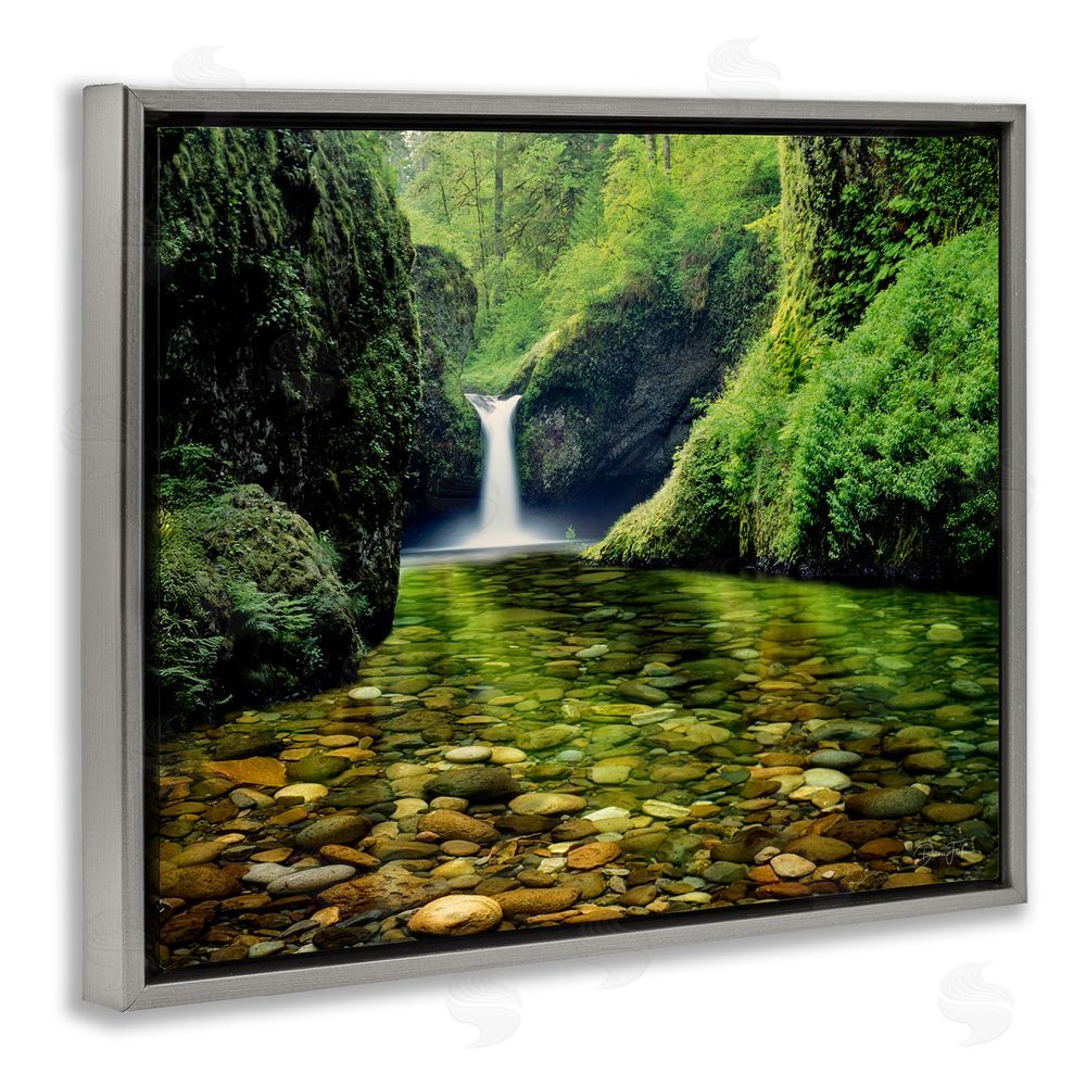 Dennis Frates Punchbowl Falls in Emerald Forest Gray Floating Frame Canvas Wall Art Print