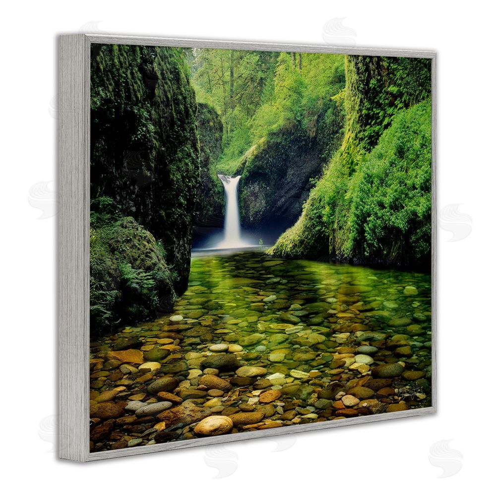 Dennis Frates Punchbowl Falls in Emerald Forest Gray Framed Giclee Wall Art Print