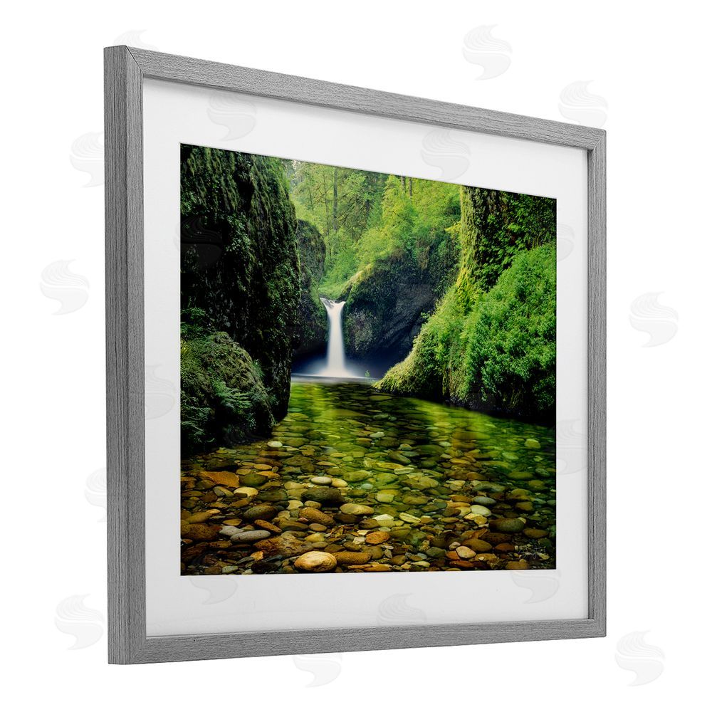 Dennis Frates Punchbowl Falls in Emerald Forest Gray Framed Print Under Glass Wall Art