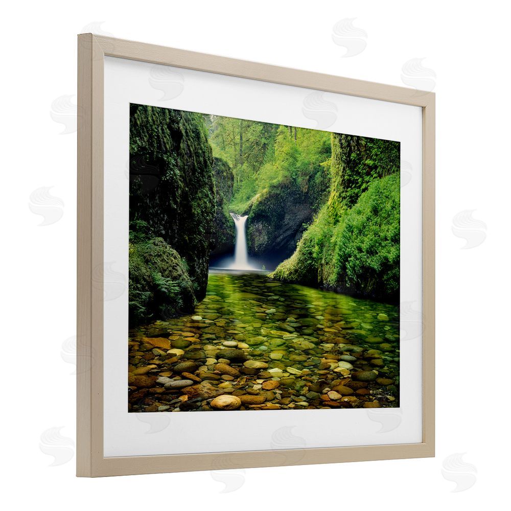 Dennis Frates Punchbowl Falls in Emerald Forest Brown Framed Print Under Glass Wall Art