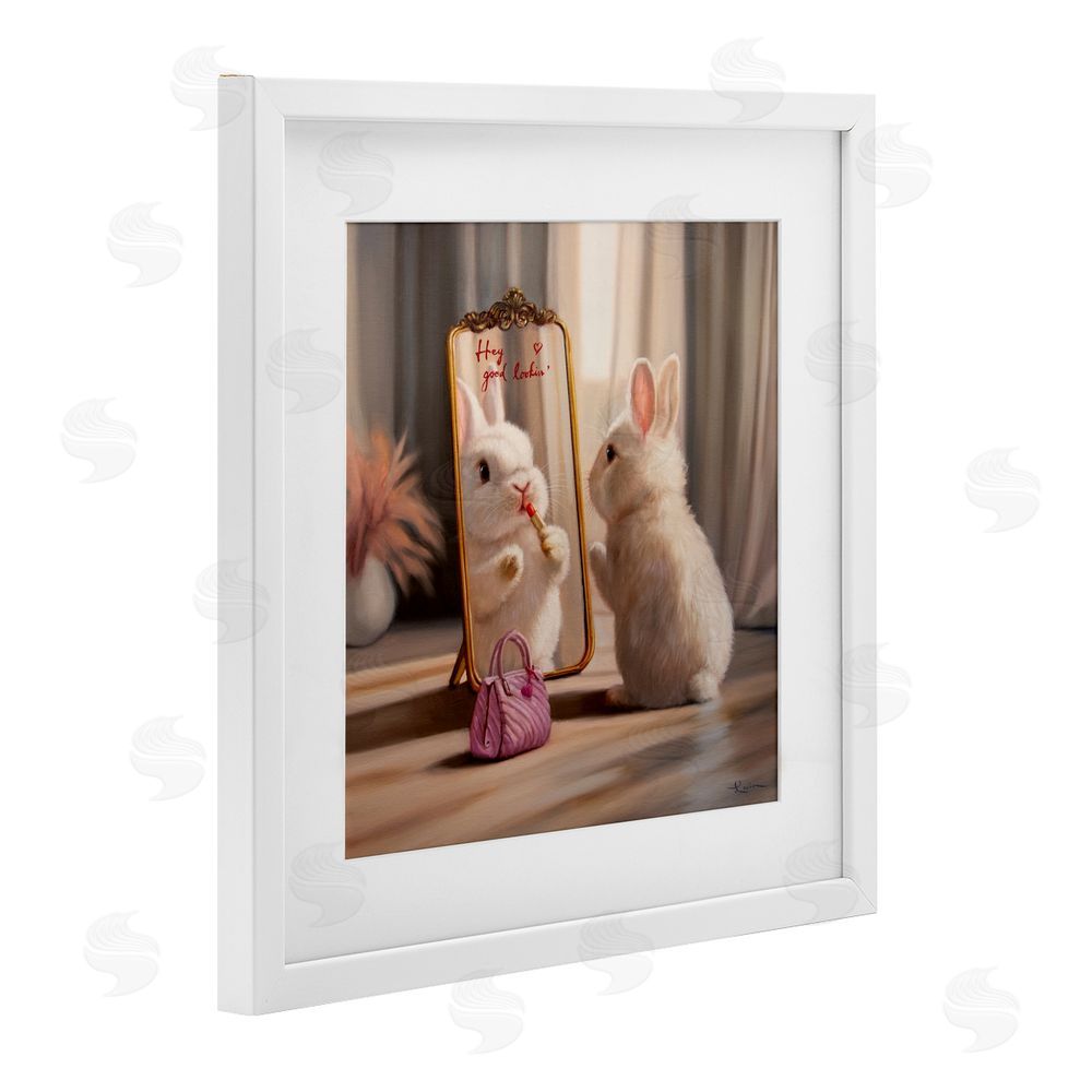 Lucia Heffernan Final Touch Makeup Bunny White Framed Print Under Glass with Mat Wall Art
