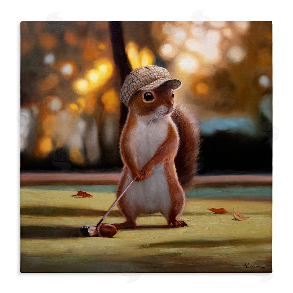 Lucia Heffernan Golf Nut Squirrel Stretched Canvas Wall Art Print