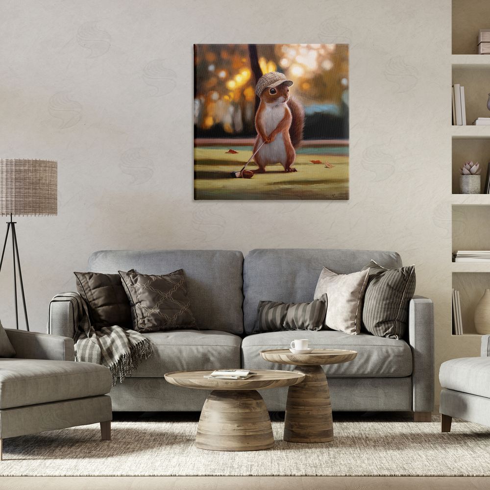 Lucia Heffernan Golf Nut Squirrel Stretched Canvas Wall Art in Room