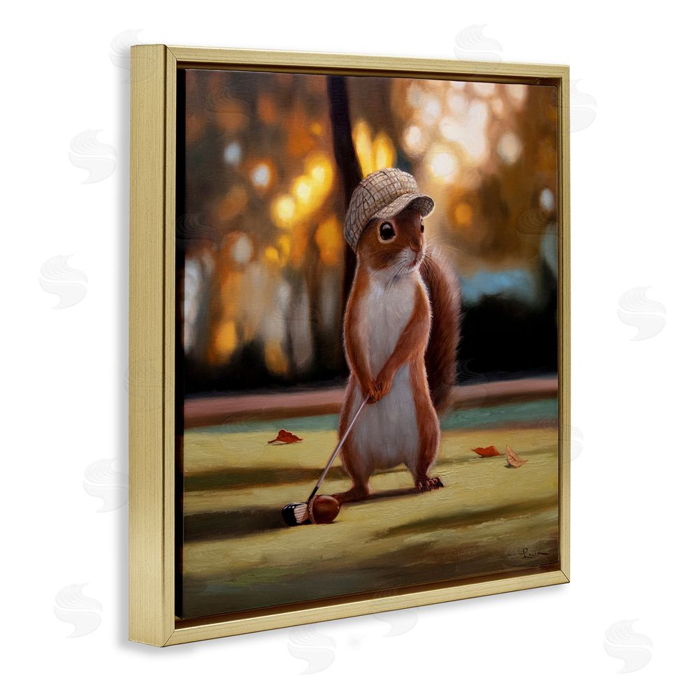 Lucia Heffernan Golf Nut Squirrel Gold Floating Frame Canvas Wall Art Print
