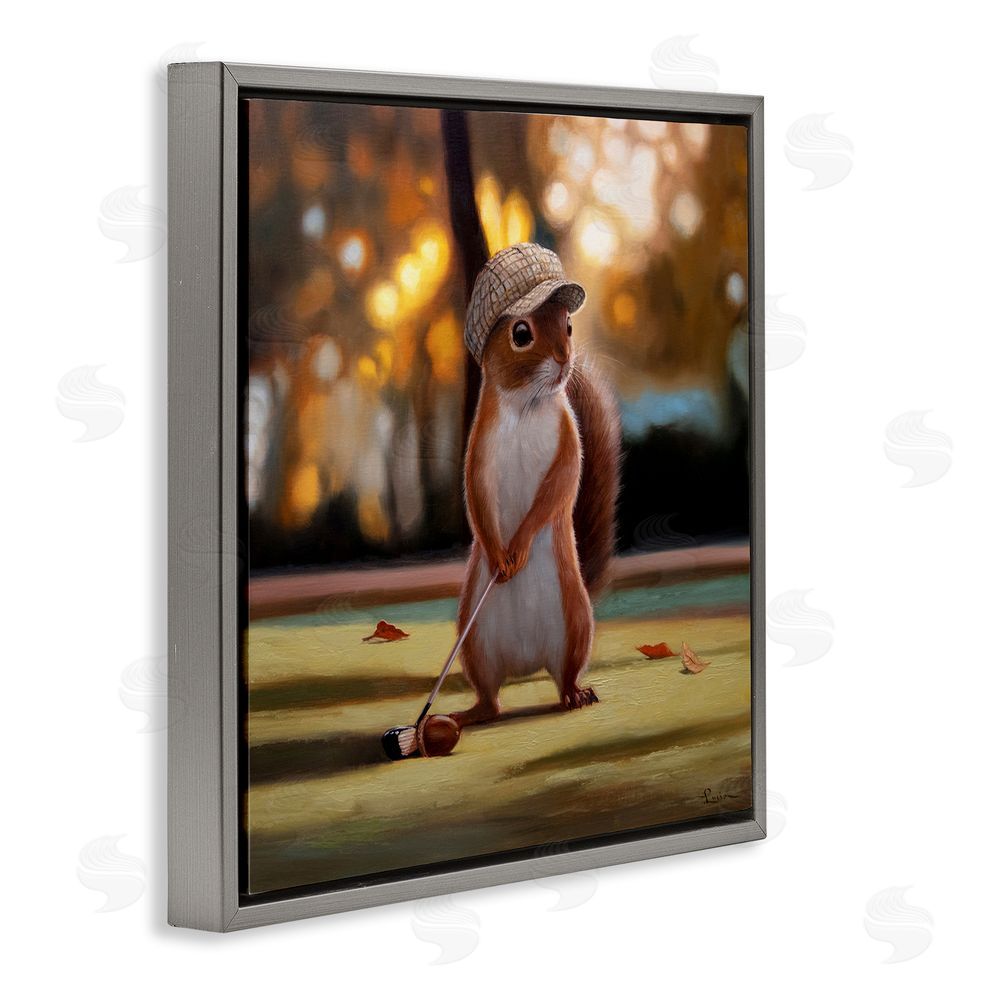 Lucia Heffernan Golf Nut Squirrel Gray Floating Frame Canvas Wall Art Print