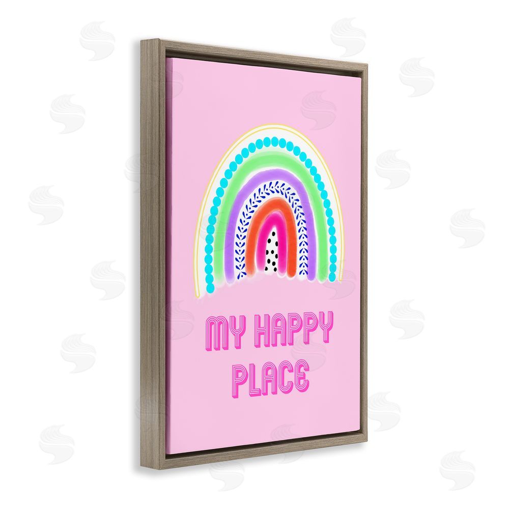 Pooja Dave Happy Place Dotted Rainbow Brown Floating Frame Canvas Wall Art