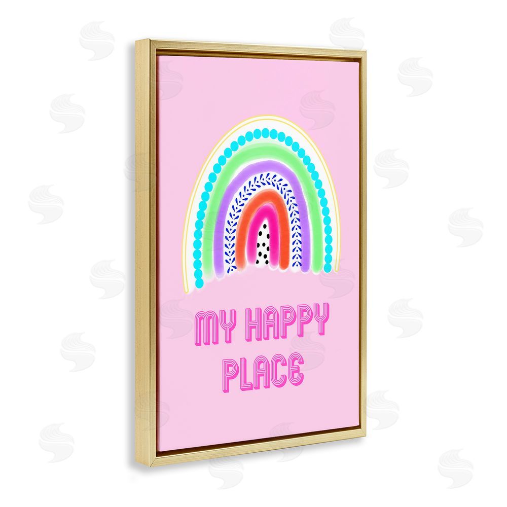 Pooja Dave Happy Place Dotted Rainbow Gold Floating Frame Canvas Wall Art