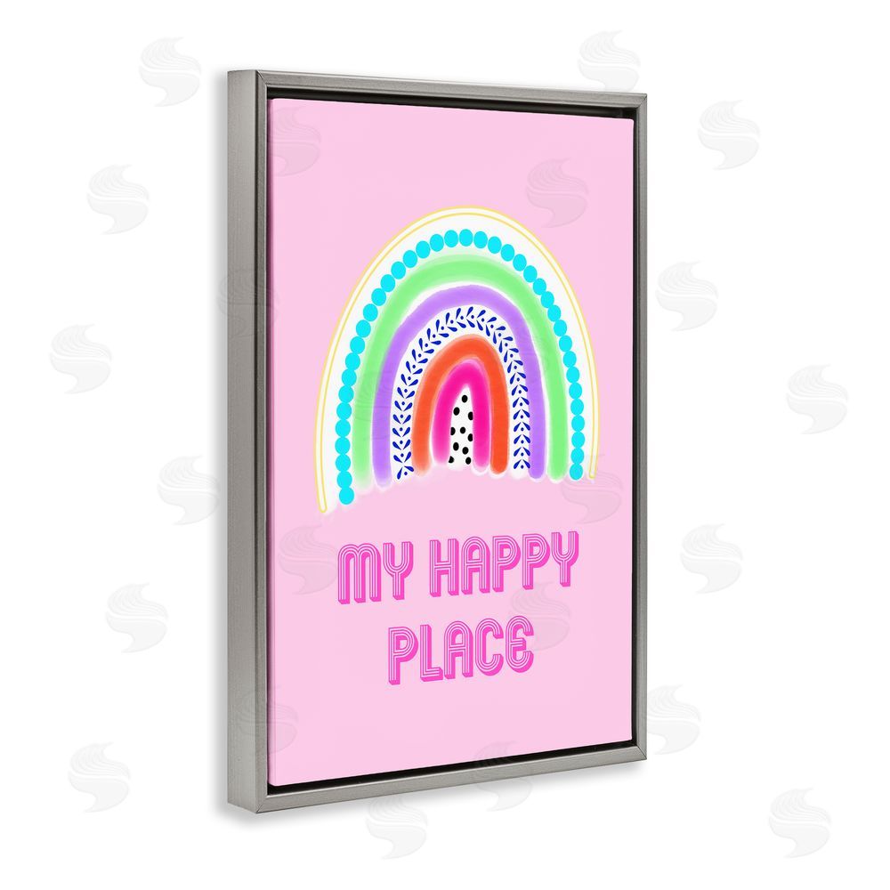 Pooja Dave Happy Place Dotted Rainbow Gray Floating Frame Canvas Wall Art