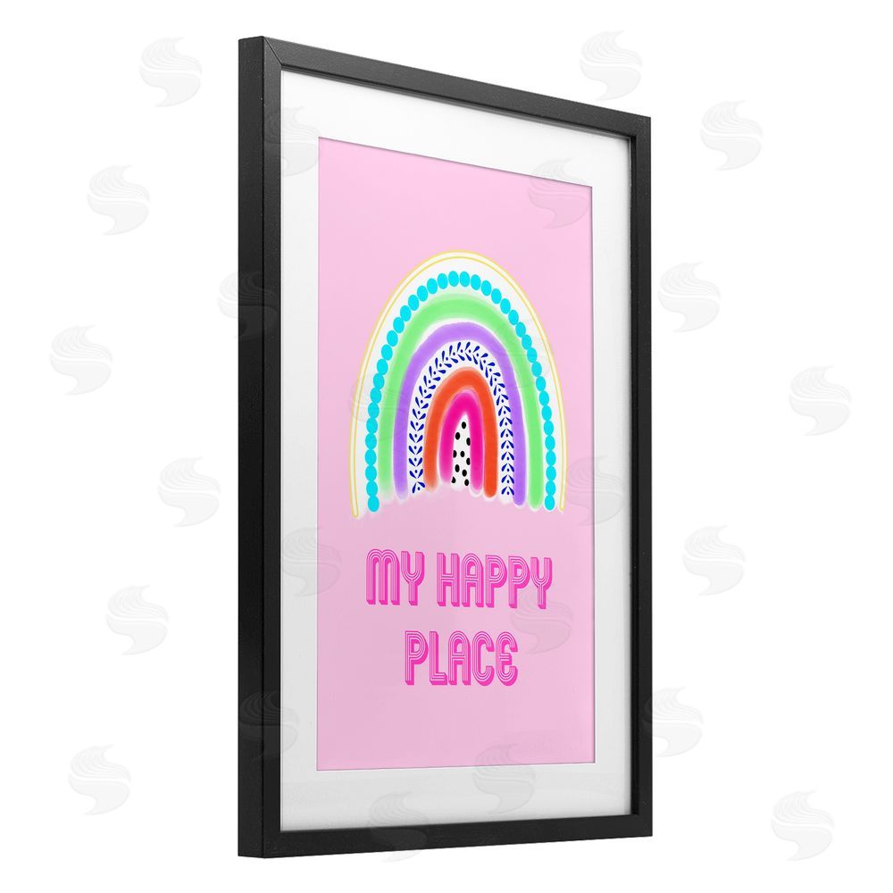Pooja Dave Happy Place Dotted Rainbow Black Framed Print Under Glass with Mat Wall Art