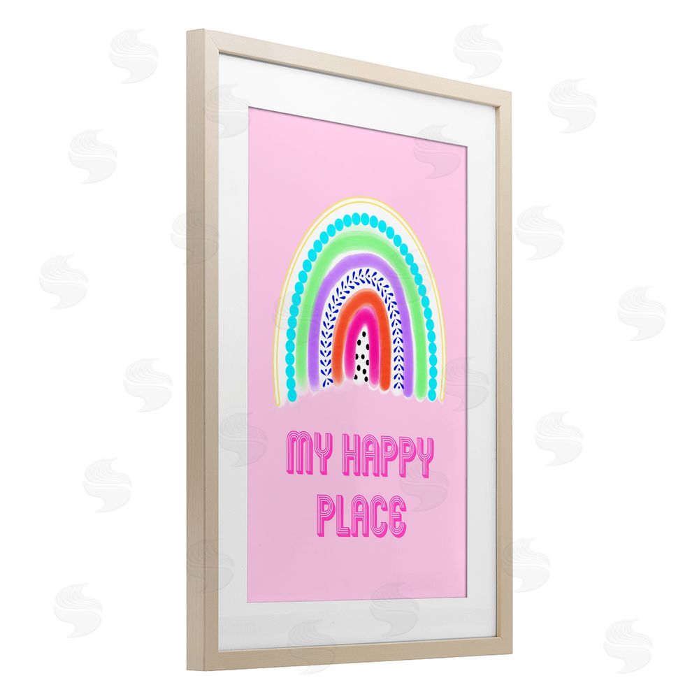 Pooja Dave Happy Place Dotted Rainbow Brown Framed Print Under Glass with Mat Wall Art