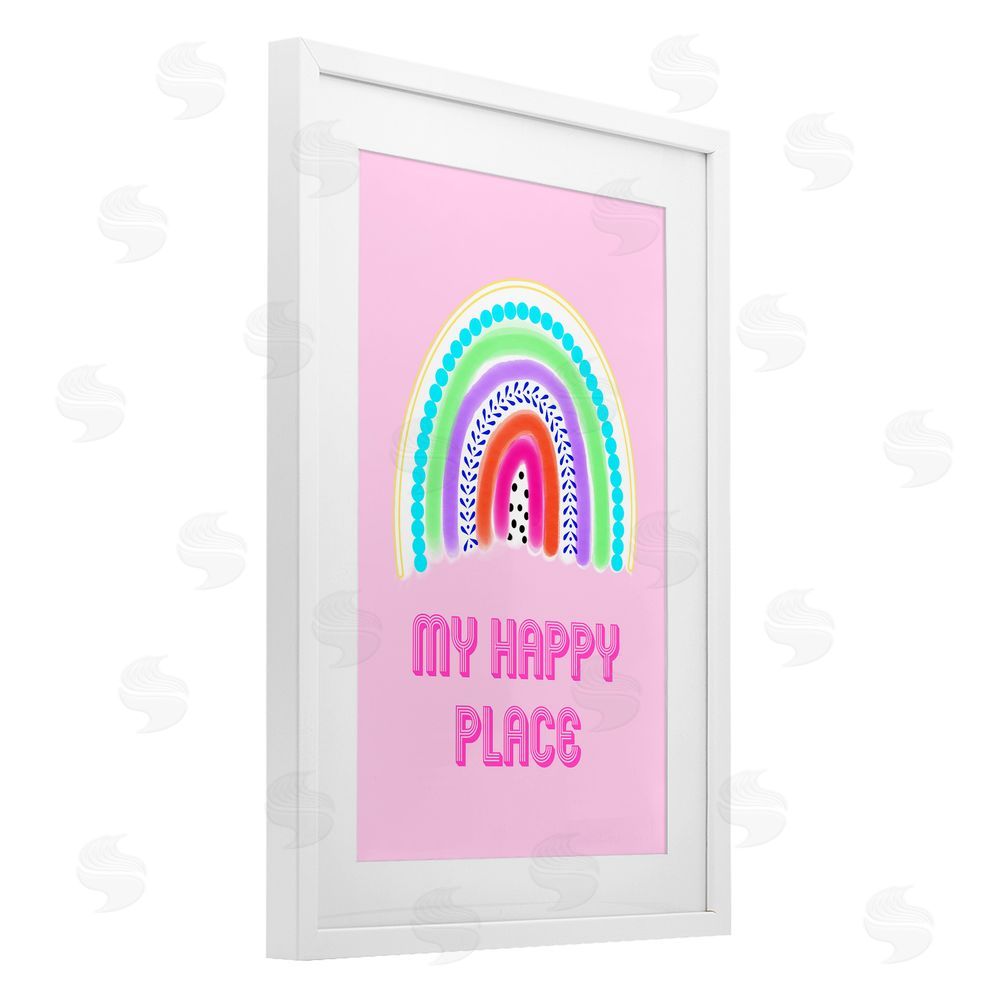 Pooja Dave Happy Place Dotted Rainbow White Framed Print Under Glass with Mat Wall Art