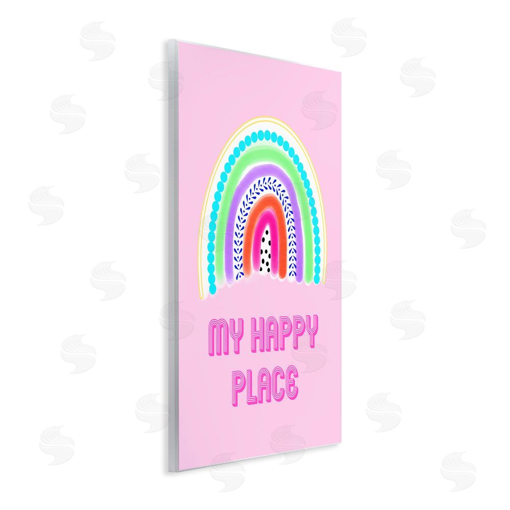 Pooja Dave Happy Place Dotted Rainbow Wooden Wall Plaque Art Print