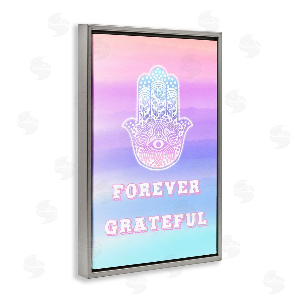 Pooja Dave Forever Grateful Hamsa Gray Floating Frame Canvas Wall Art