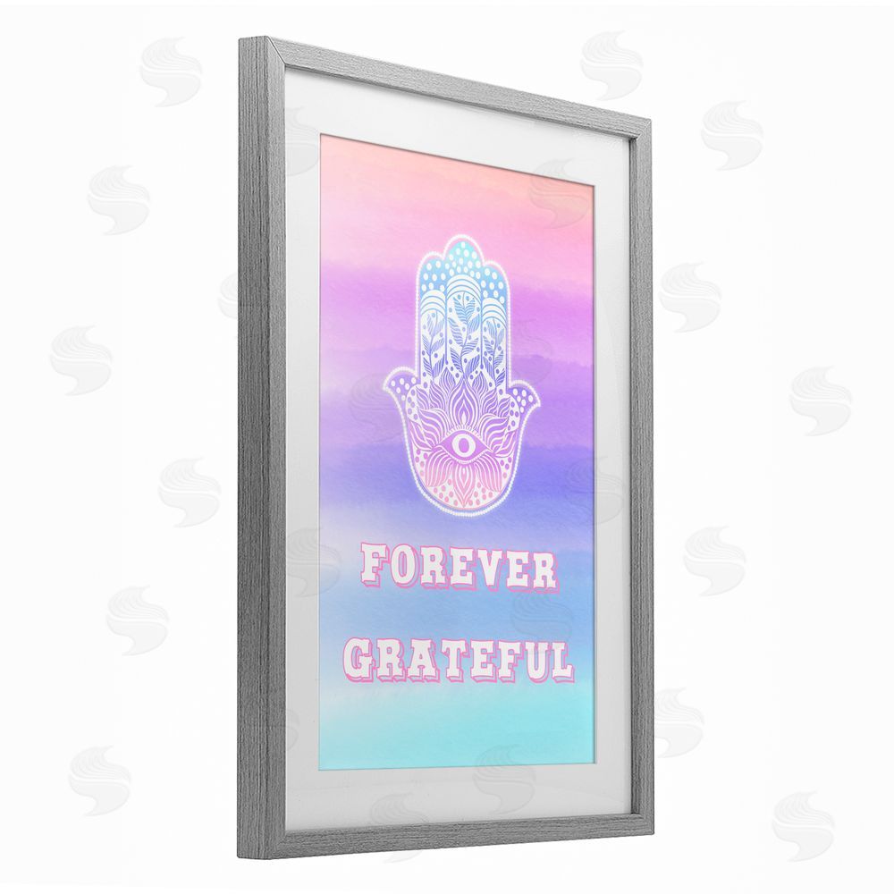 Pooja Dave Forever Grateful Hamsa Gray Framed Print Under Glass with Mat Wall Art