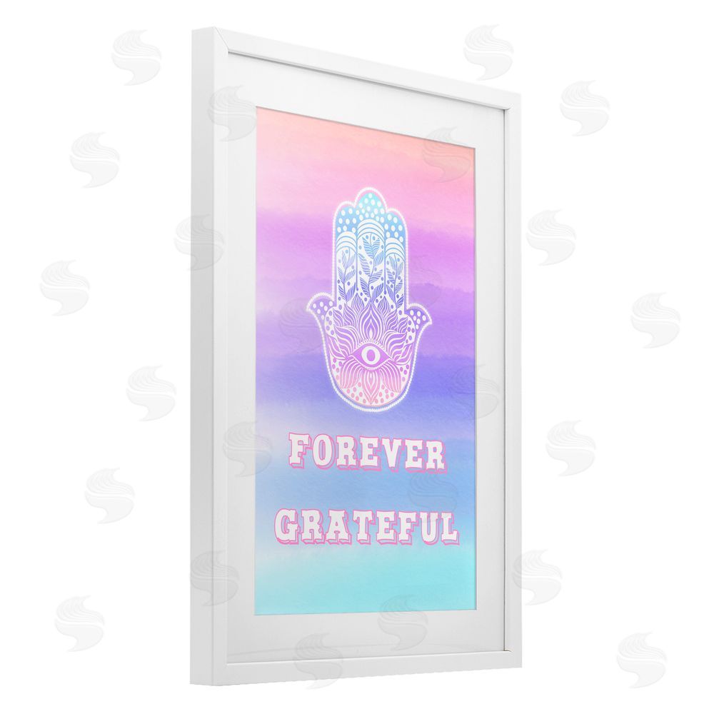 Pooja Dave Forever Grateful Hamsa White Framed Print Under Glass with Mat Wall Art