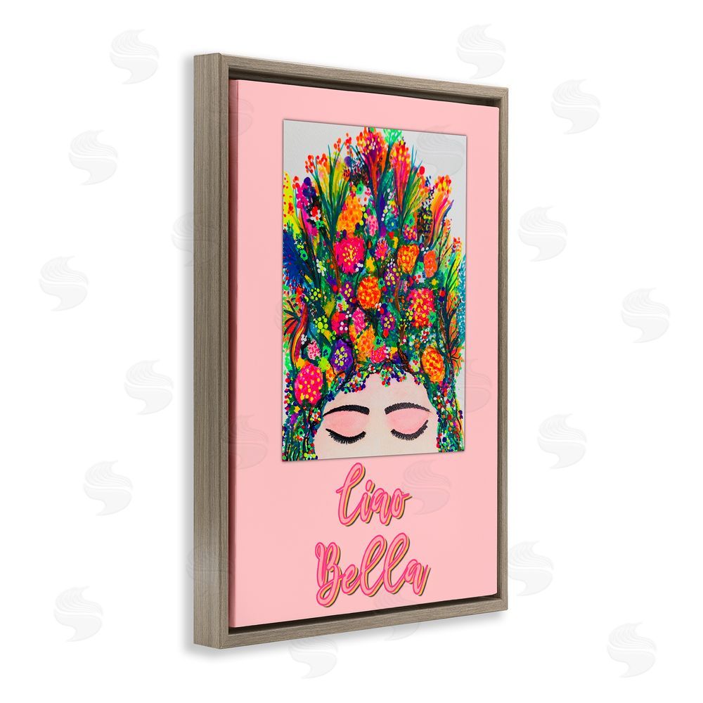 Pooja Dave Ciao Bella Floral Woman Brown Floating Frame Canvas Wall Art Print