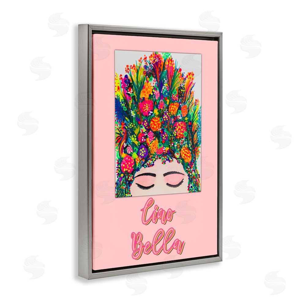 Pooja Dave Ciao Bella Floral Woman Gray Floating Frame Canvas Wall Art Print