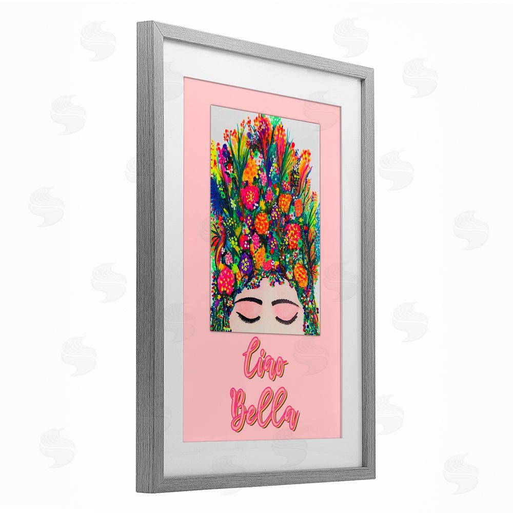 Pooja Dave Ciao Bella Floral Woman Gray Framed Print Under Glass Wall Art