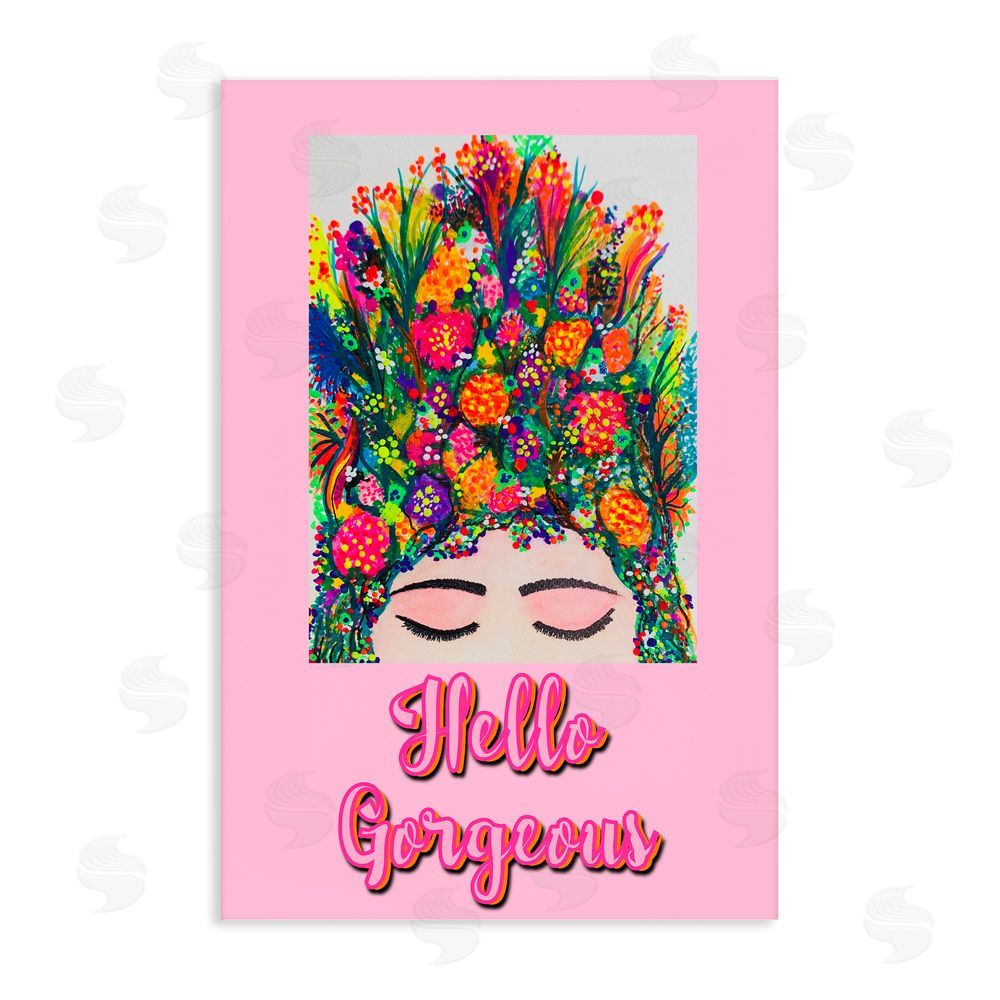 Pooja Dave Hello Gorgeous Floral Woman Stretched Canvas Wall Art