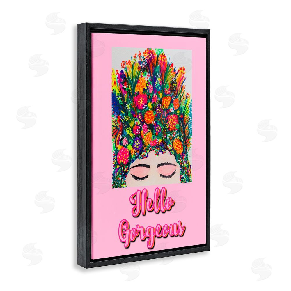 Pooja Dave Hello Gorgeous Floral Woman Black Floating Frame Canvas Wall Art