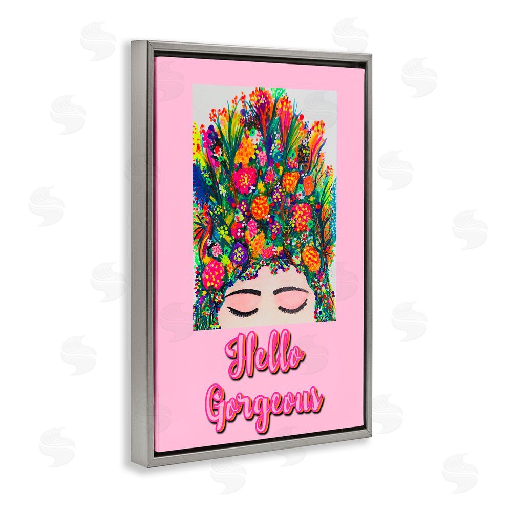 Pooja Dave Hello Gorgeous Floral Woman Gray Floating Frame Canvas Wall Art