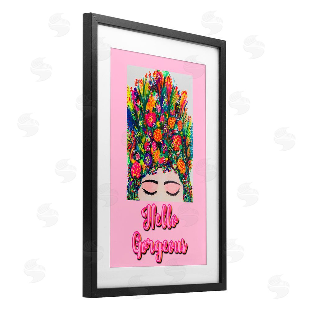 Pooja Dave Hello Gorgeous Floral Woman Black Framed Print Under Glass with Mat Wall Art