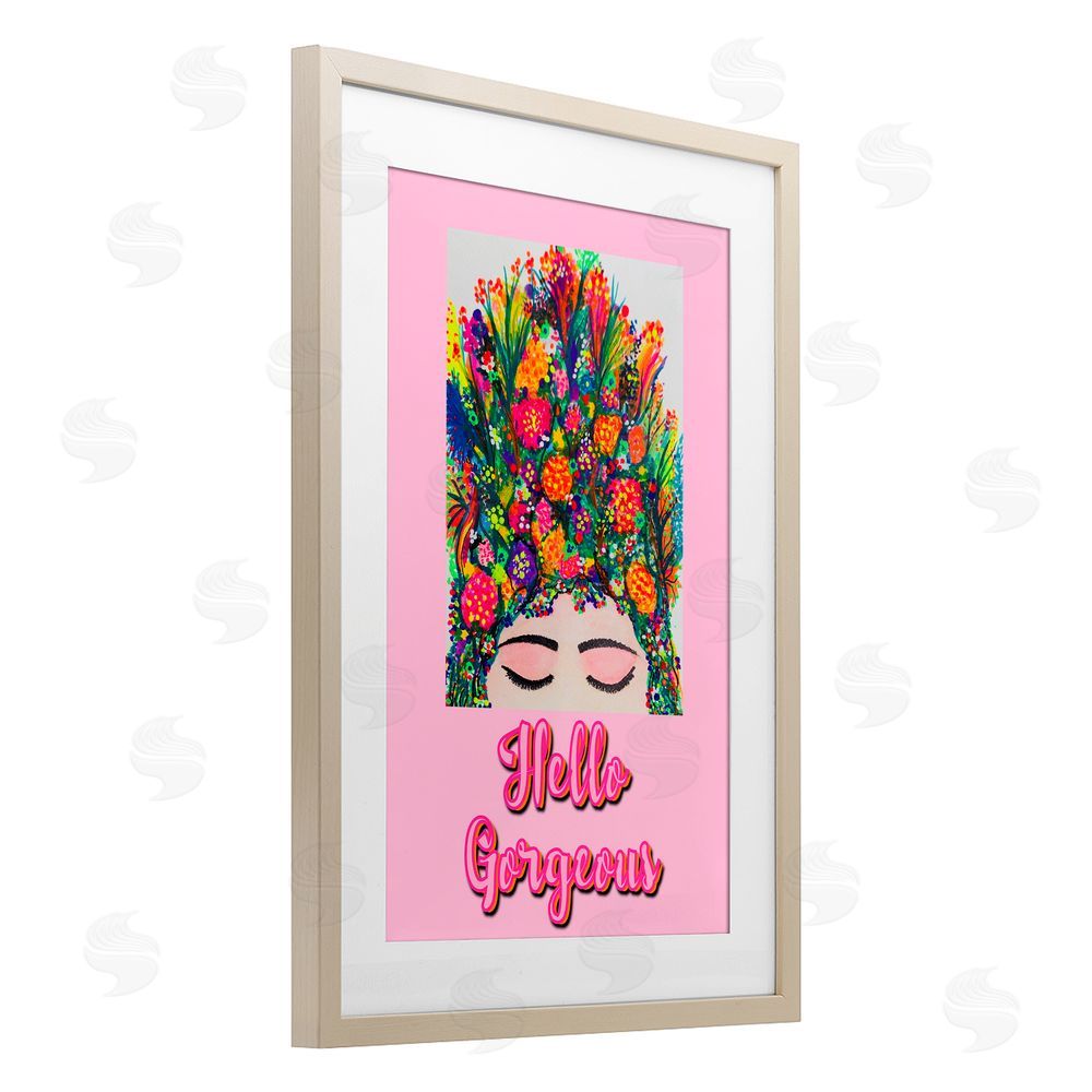 Pooja Dave Hello Gorgeous Floral Woman Brown Framed Print Under Glass with Mat Wall Art