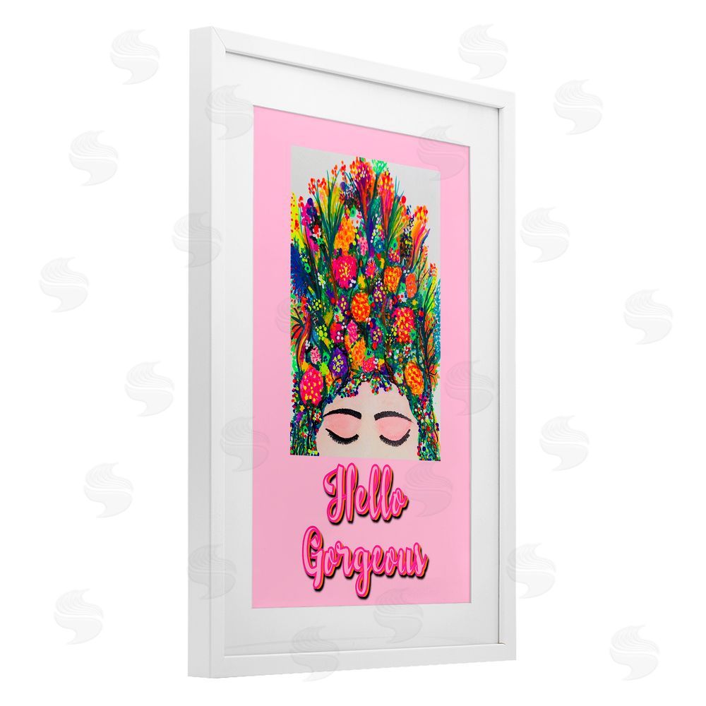 Pooja Dave Hello Gorgeous Floral Woman White Framed Print Under Glass with Mat Wall Art