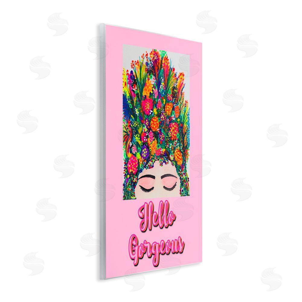 Pooja Dave Hello Gorgeous Floral Woman Wooden Wall Plaque Art Print