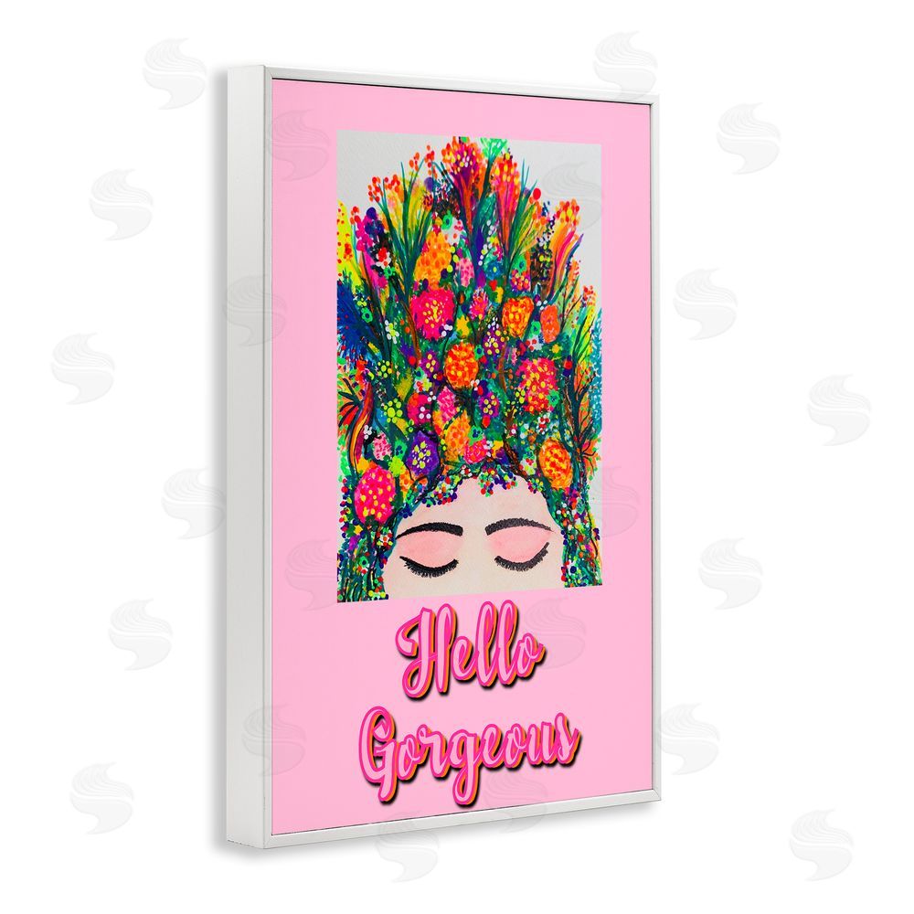 Pooja Dave Hello Gorgeous Floral Woman White Framed Giclee Wall Art Print