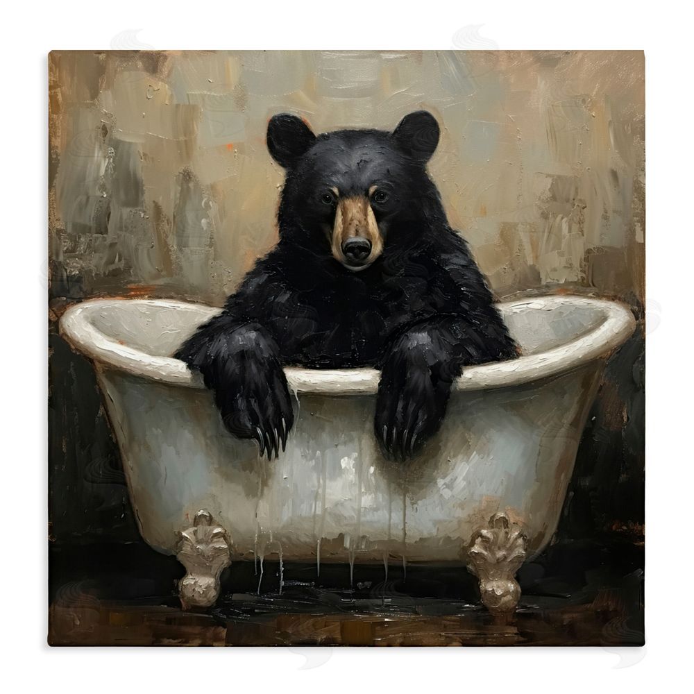 Tina LeCour Black Bear Bath Time Stretched Canvas Wall Art Print