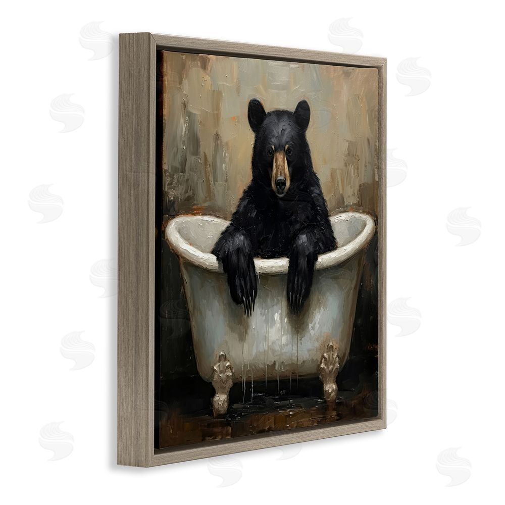 Tina LeCour Black Bear Bath Time Brown Floating Frame Canvas Wall Art Print