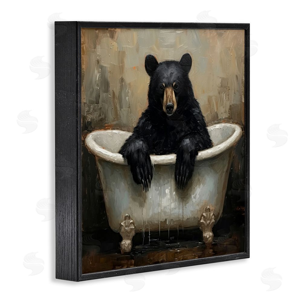 Tina LeCour Black Bear Bath Time Black Framed Giclee Wall Art Print