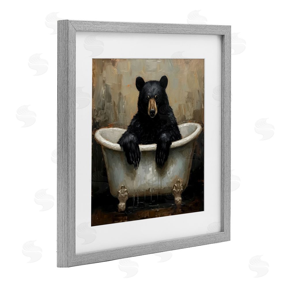 Tina LeCour Black Bear Bath Time Gray Framed Print Under Glass Wall Art