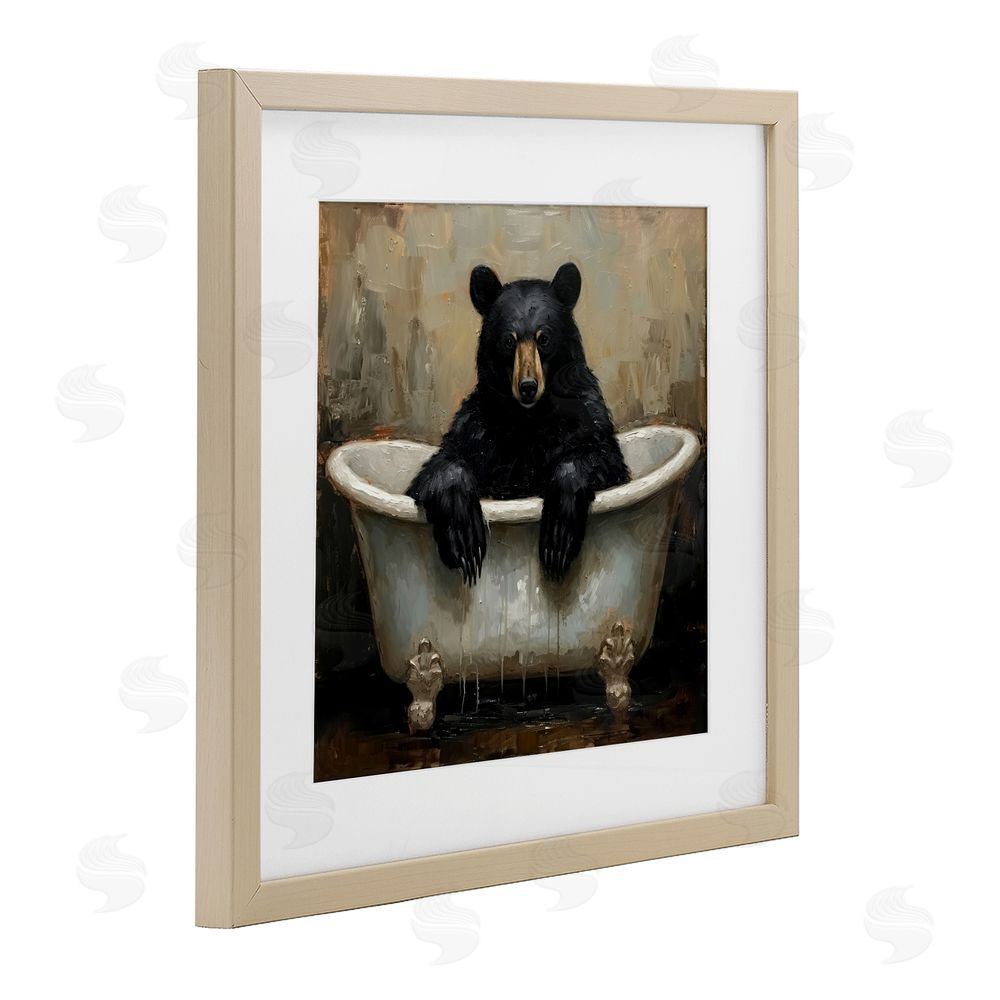 Tina LeCour Black Bear Bath Time Birch Framed Print Under Glass Wall Art