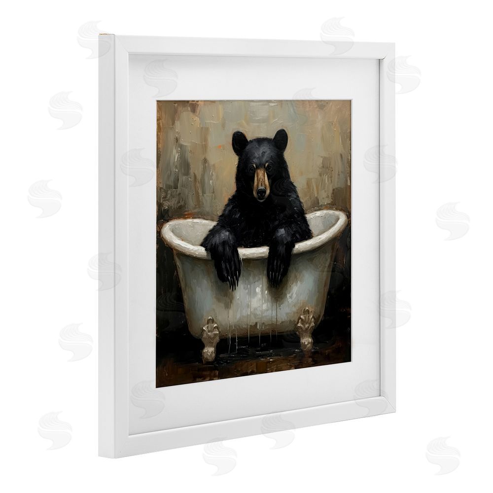 Tina LeCour Black Bear Bath Time White Framed Print Under Glass Wall Art