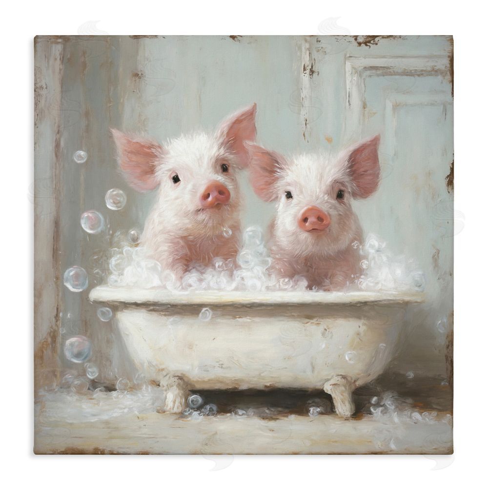 Tina LeCour Piglet Bubble Bath Stretched Canvas Wall Art Print