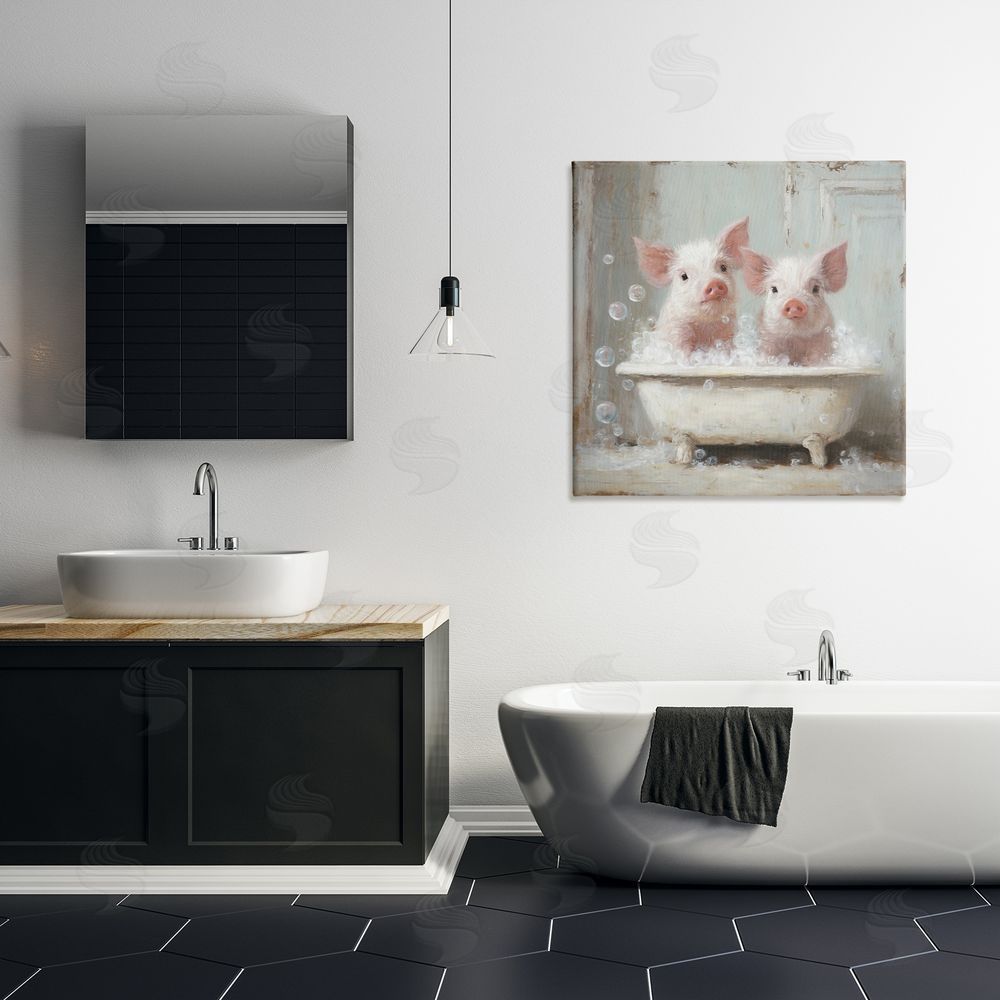Tina LeCour Piglet Bubble Bath Stretched Canvas Wall Art Print in Room