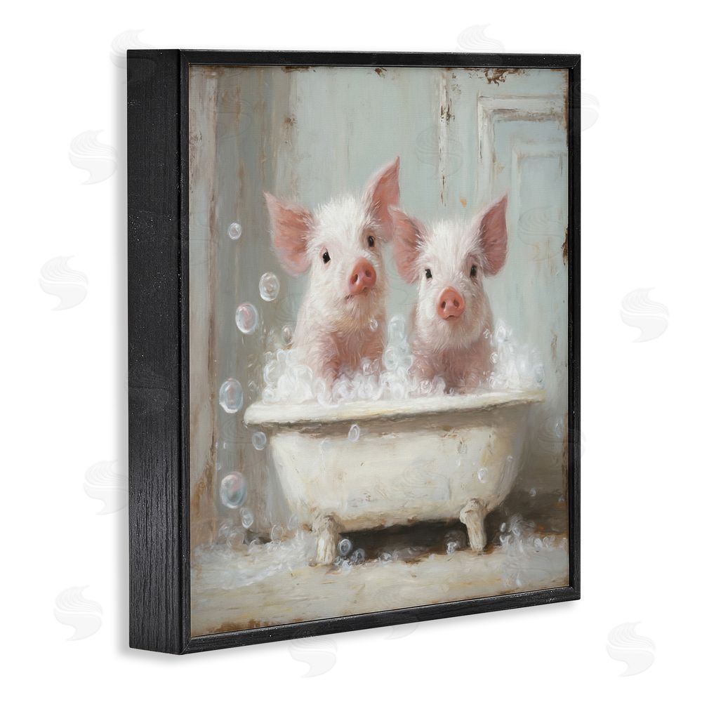 Tina LeCour Piglet Bubble Bath Black Framed Giclee Wall Art Print