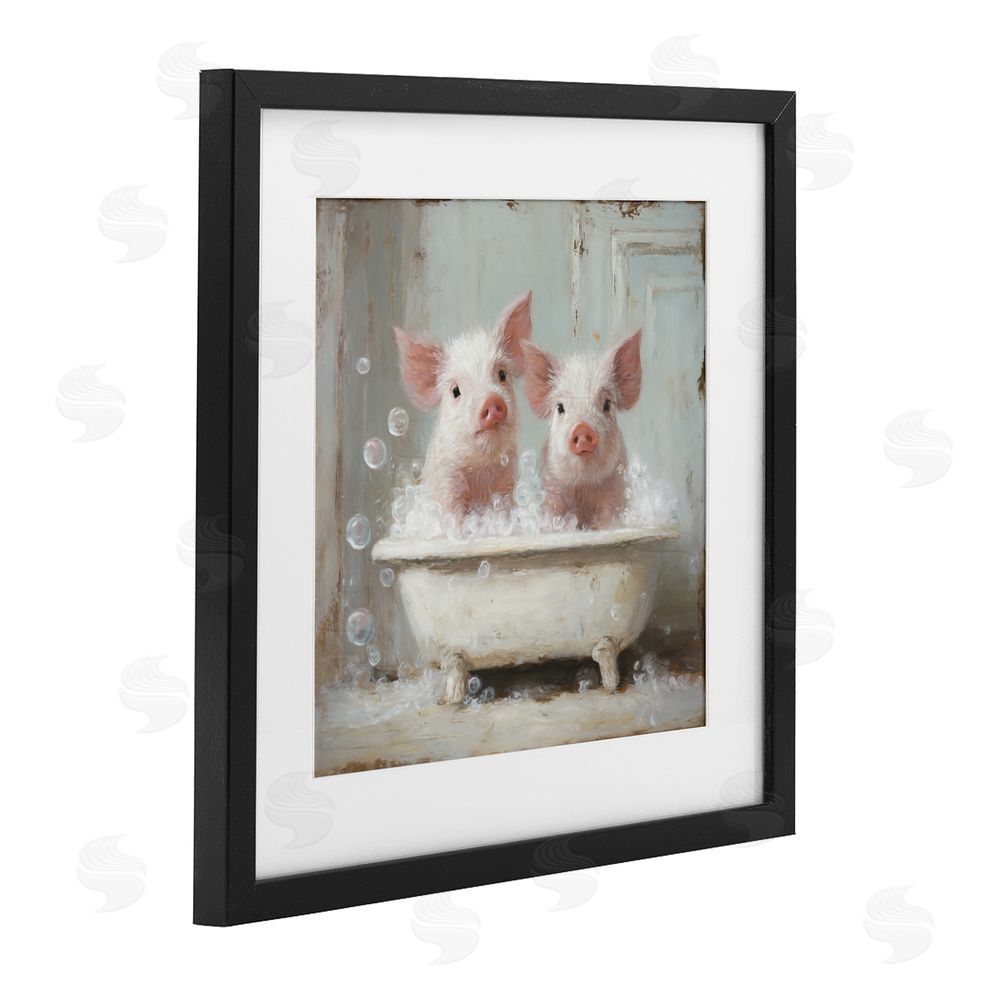 Tina LeCour Piglet Bubble Bath Black Framed Print Under Glass Wall Art