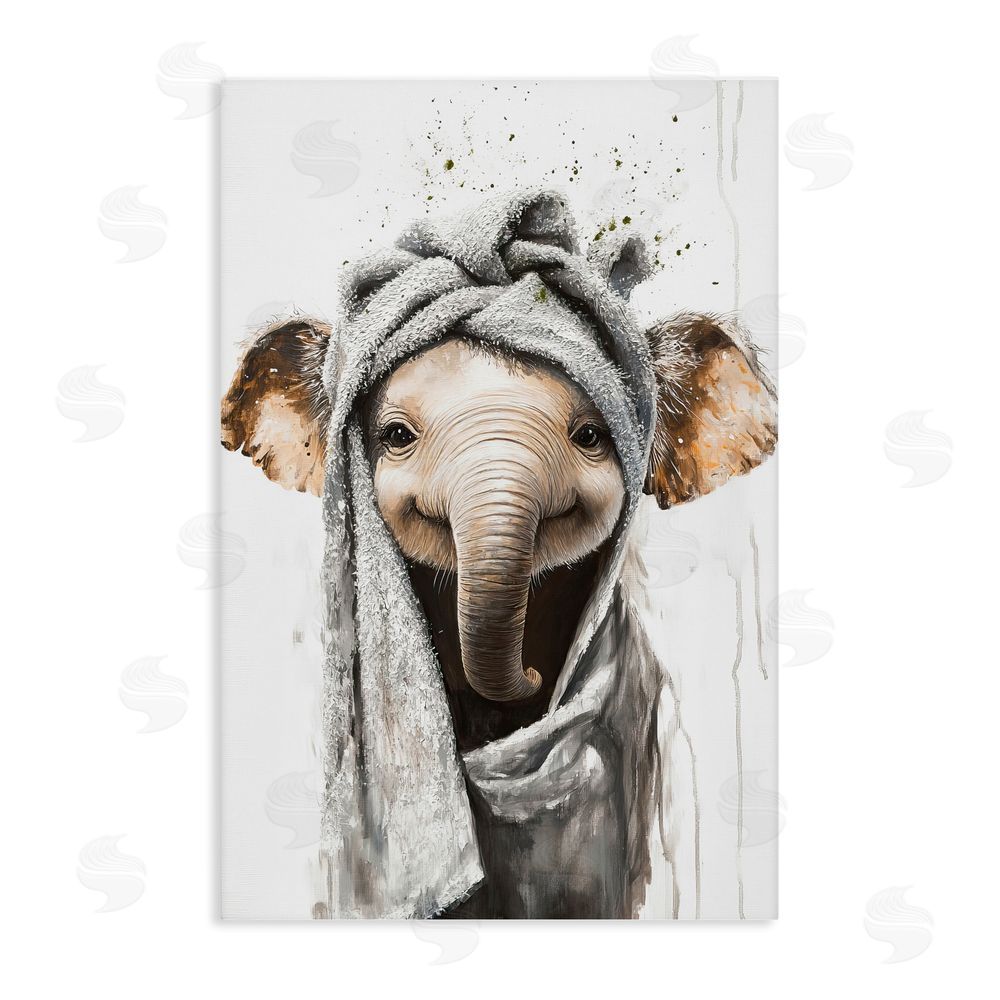 Tina LeCour Squeaky Clean Elephant Stretched Canvas Wall Art Print