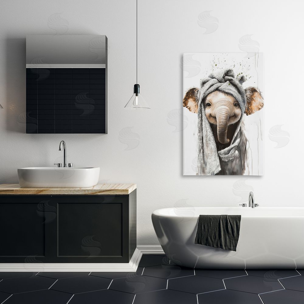 Tina LeCour Squeaky Clean Elephant Stretched Canvas Wall Art Print in Room