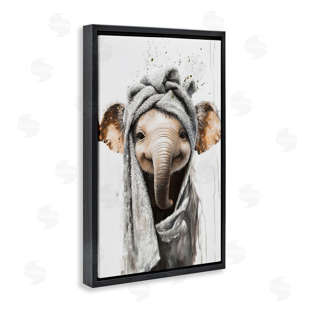 Tina LeCour Squeaky Clean Elephant Black Floating Frame Canvas Wall Art Print