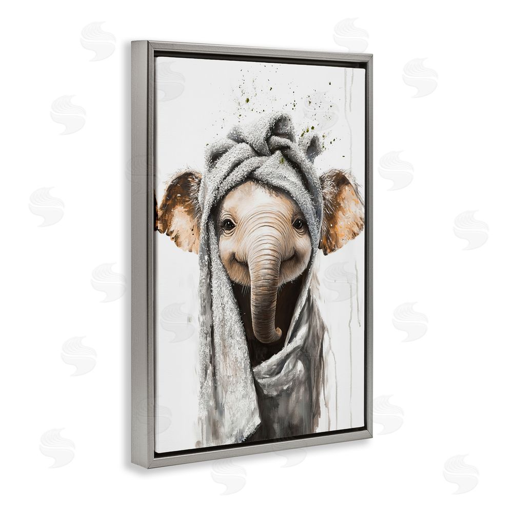 Tina LeCour Squeaky Clean Elephant Gray Floating Frame Canvas Wall Art Print
