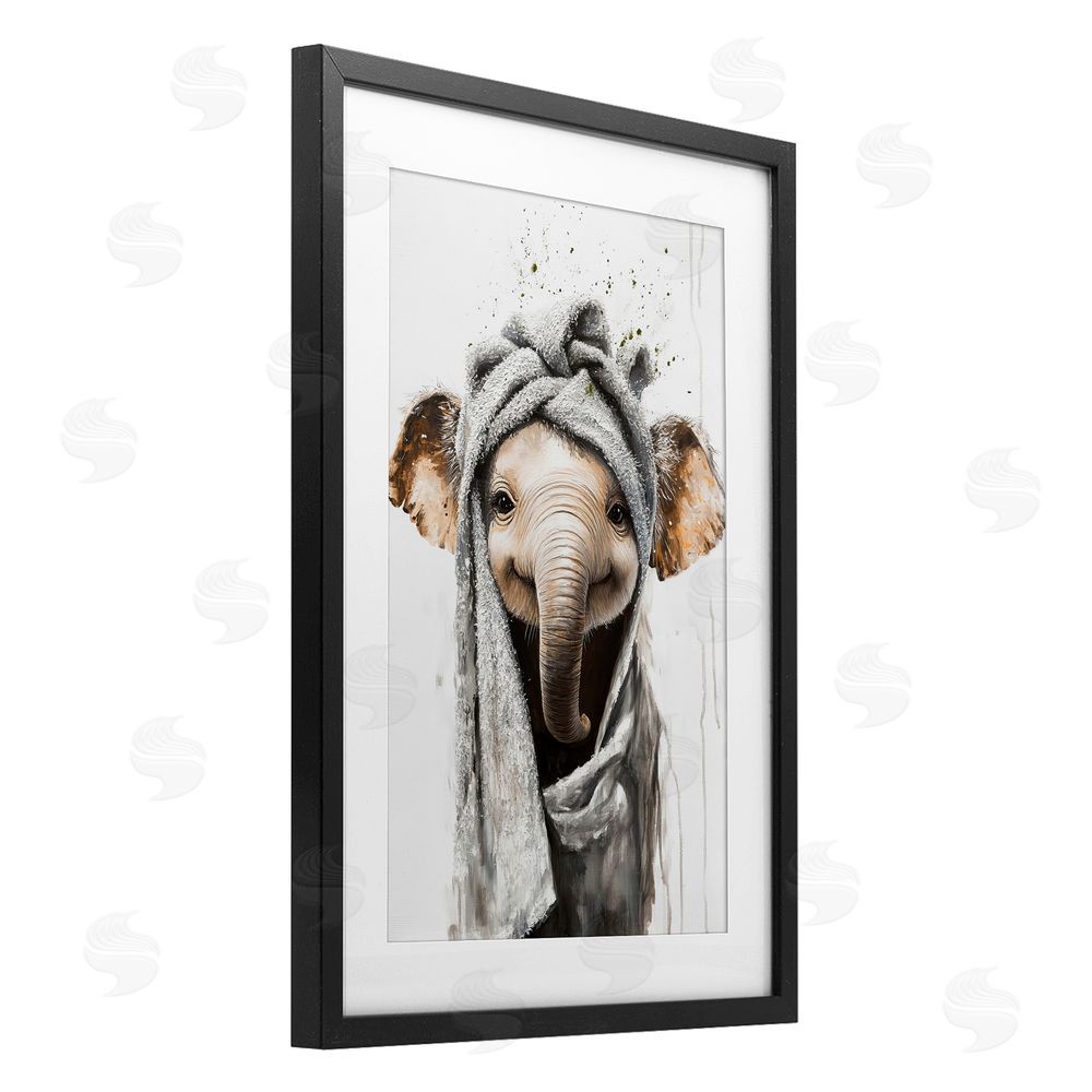 Tina LeCour Squeaky Clean Elephant Black Framed Print Under Glass Wall Art