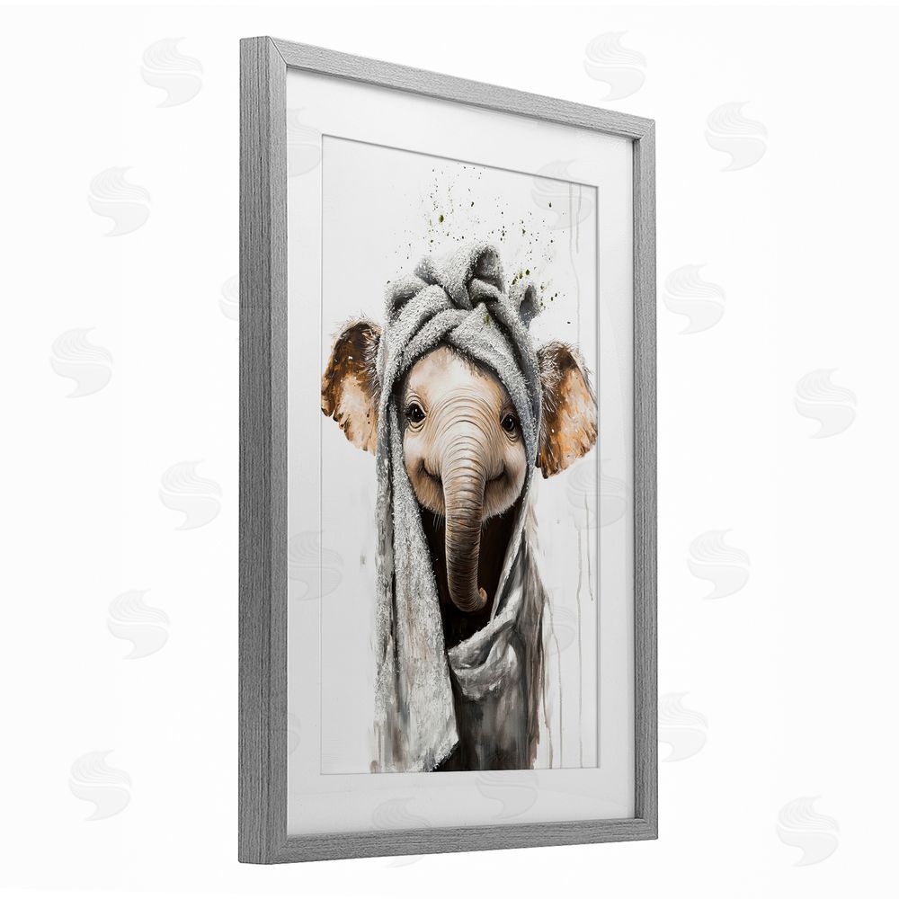 Tina LeCour Squeaky Clean Elephant Gray Framed Print Under Glass Wall Art