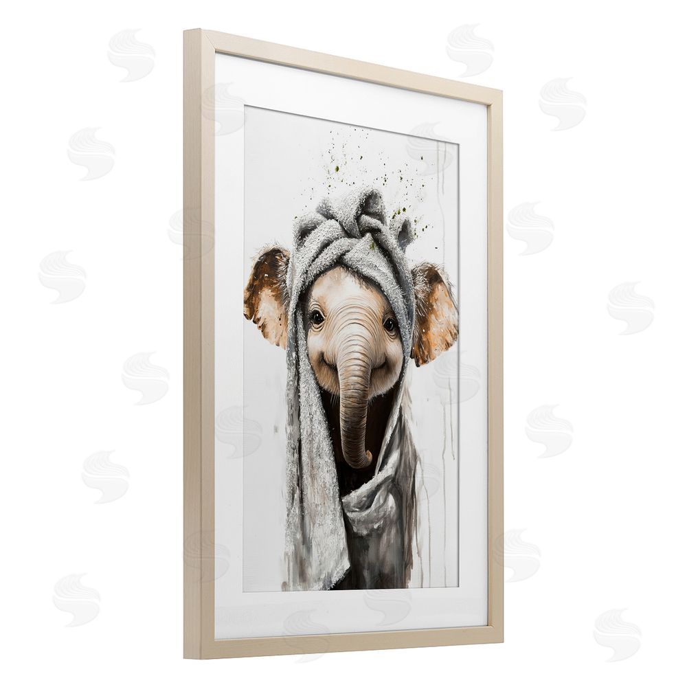 Tina LeCour Squeaky Clean Elephant Brown Framed Print Under Glass Wall Art